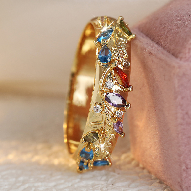 Women's Leaf-Shaped Colored Gemstone Ring